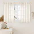 LAMIT Cream Linen Curtains 40 Inch for Kitchen Window Over Silk, 2 Panels