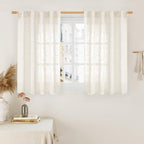 LAMIT Cream Linen Curtains 40 Inch for Kitchen Window Over Silk, 2 Panels