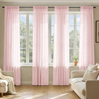 MIULEE Blush Pink Sheer Curtains 96 Inches Long, 4 Panels Set, Light Filtering Rod Pocket Voile Drapes for Living Room and Bedroom, Airy Soft Fabric Window Treatments, 42 x 96 Inches