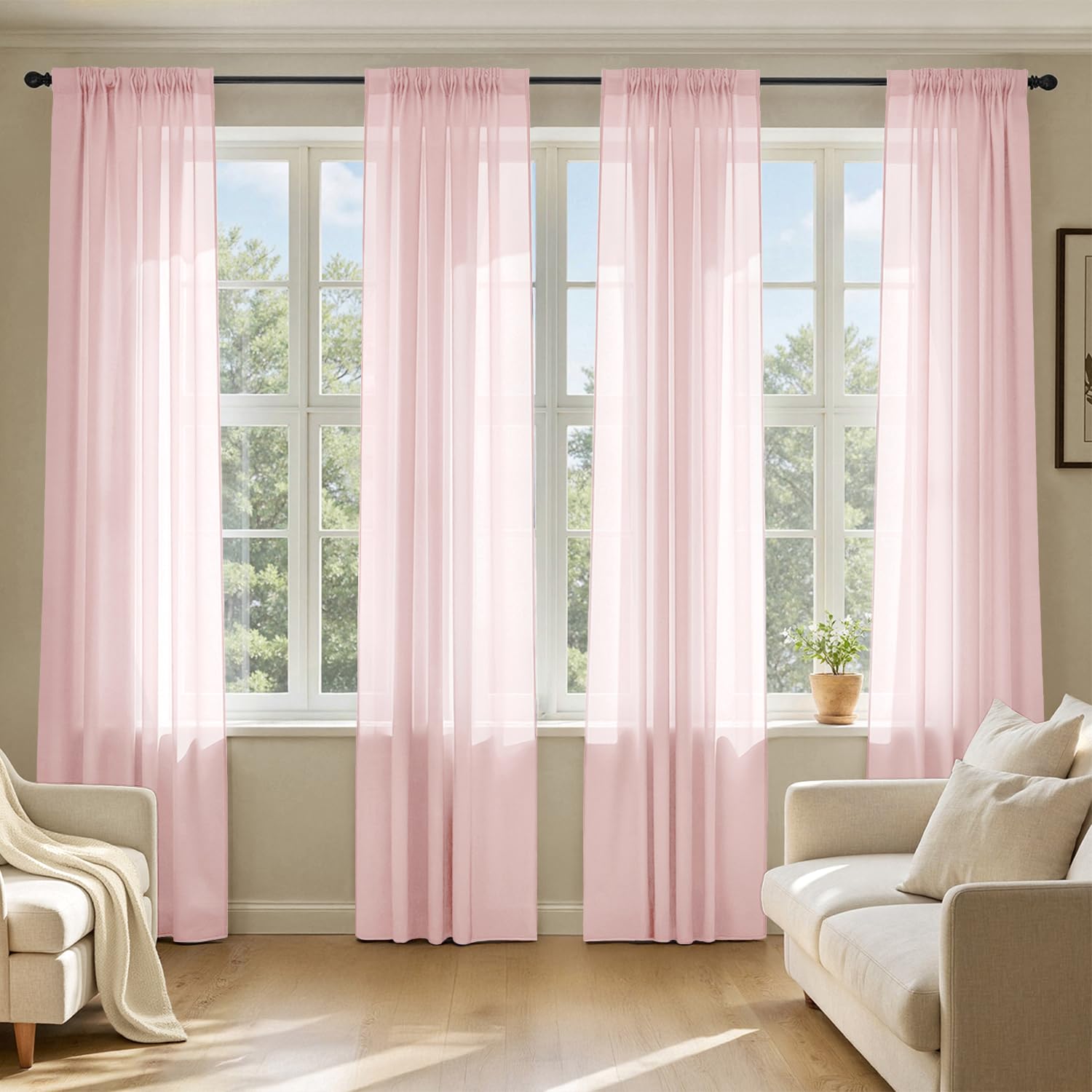 MIULEE Blush Pink Sheer Curtains 96 Inches Long 4 Panels 42 x 96 Inches