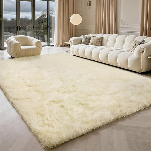 6x9 Fluffy Area Rug for Living Room,Large Shag Area Rugs for Bedroom,Ivory