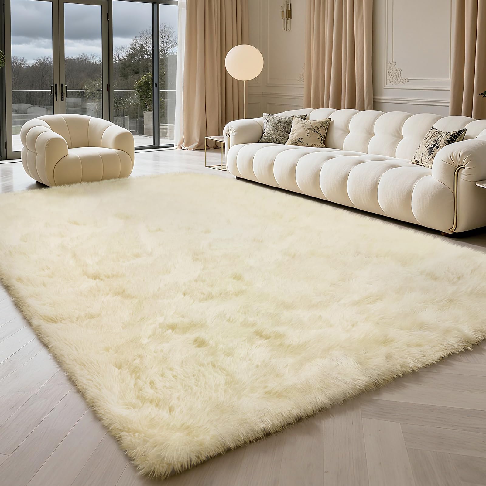 yulidayang 5x8 Shag Area Rug for Bedroom,Ivory Fluffy Rugs for Living Room