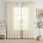 MIULEE Light Cream Sheer Curtains 90 inches Long Window Curtains 2 Panels Solid Color Elegant Window Voile Panels/Drapes/Treatment for Bedroom Living Room (54X90 Inches Light Cream)