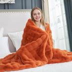 Cozy Bliss Faux Fur Throw Blanket for Couch, Fuzzy Soft Plush Thick Bubble Blanket for Sofa Bedroom Living Room, 50 * 60 Inches Halloween Burnt Orange