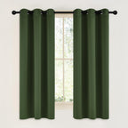 NICETOWN Dark Green Blackout Cafe Satin Curtains for Small Windows, 42" Wide by 63" Long, 2 Panels, Grommet Noise Reducing Faux Silk Blackout Drapes for Dining Room