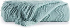 BOURINA Aqua Throw Blanket 60x80 Inches Throw Textured Solid Soft Sofa Throw Couch Knitted Decorative Blanket