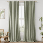 Guken Sage Green 100% Blackout Curtains 105 Inch Length 2 Panels Set for Living Room Bedroom Back Tab Thermal Insulated Black Out Linen Drapes Room Darkening Window Curtains