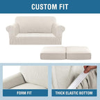H.VERSAILTEX 3 Piece Stretch Sofa Covers for 2 Cushion Loveseat Couch Covers for Living Room Sofa Slipcovers (Base Cover Plus 2 Seat Cushion Covers) Thicker Jacquard Fabric(Medium Sofa, Ivory)