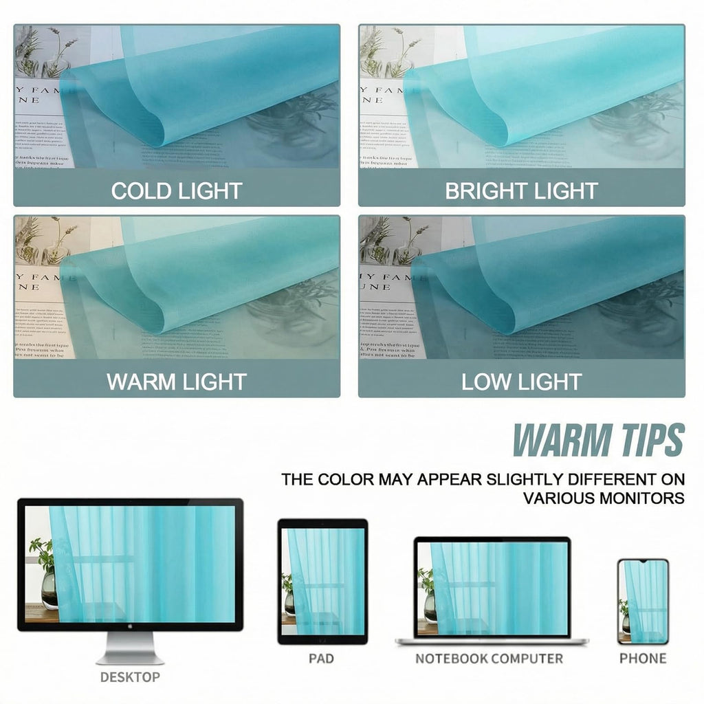 Ebesto Sheer Curtains 63 Inch Length 2 Panels, Voile Sheer Curtain for Living Room, Breathable Light Filtering Modern Window Treatments, Soft Fabric Dual Rod Pocket Drapes, Aqua, 2x42Wx63L Inches