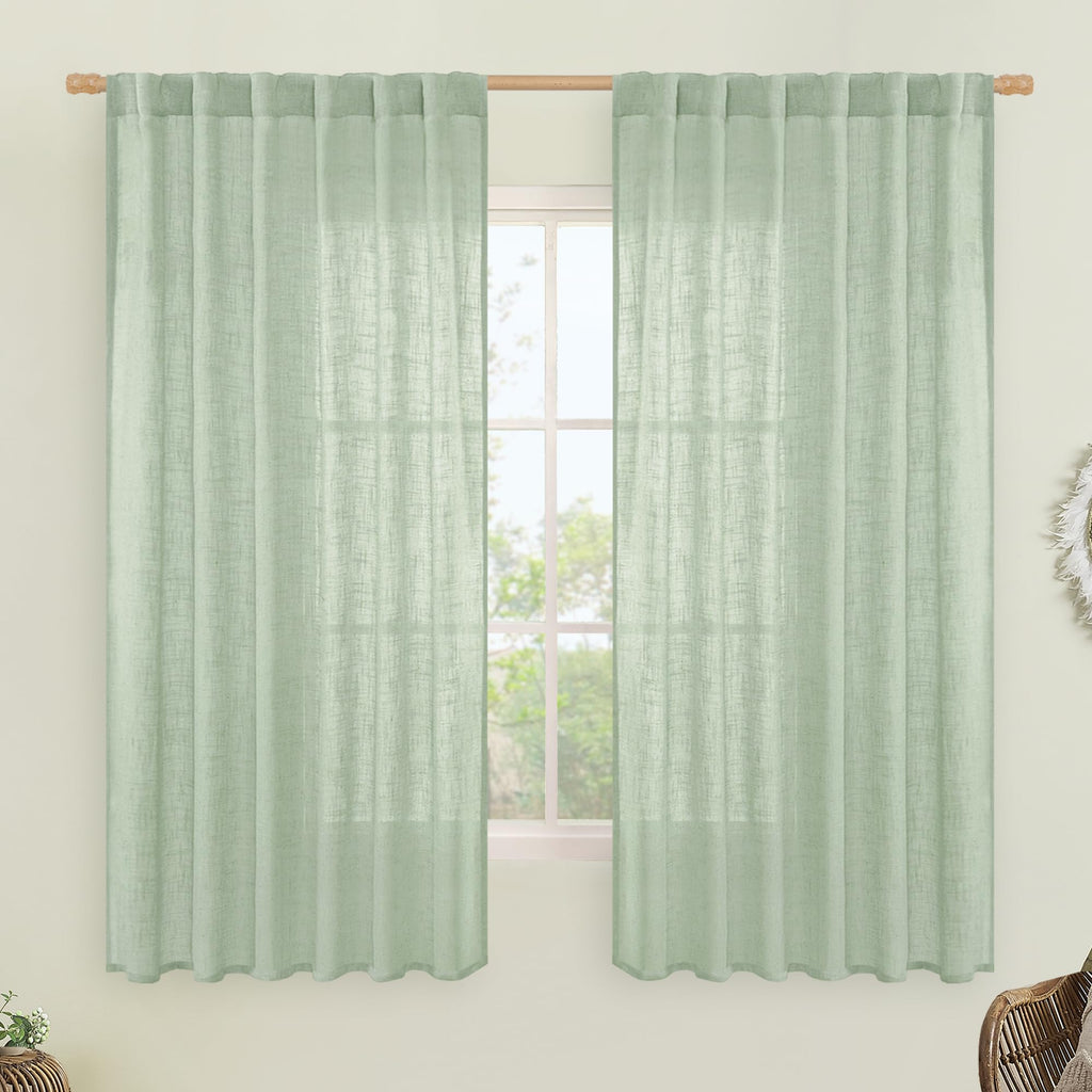 LAMIT Semi Sheer Linen Curtains 63 Inch for Living Room 52 x 63 Inch