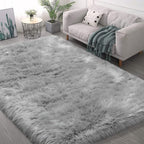 Faux Fur Area Rug, Grey Fluffy Rugs for Bedroom Living Room, 4'x6' Soft Shaggy Fuzzy Rug for Nursery, Indoor Plush Gray Floor Carpets for Kids Girls Boys Teen Dorm, Cute Home Decor, Rectangle