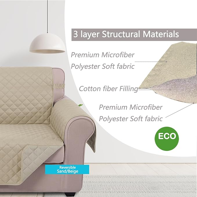 U-NICE HOME Large Sofa Cover Reversible Couch Cover for Dogs with Elastic Straps Water Resistant Furniture Protector for Pets Couch Cover for 4 Cushion Couch (Oversized Sofa, Sand/Beige)