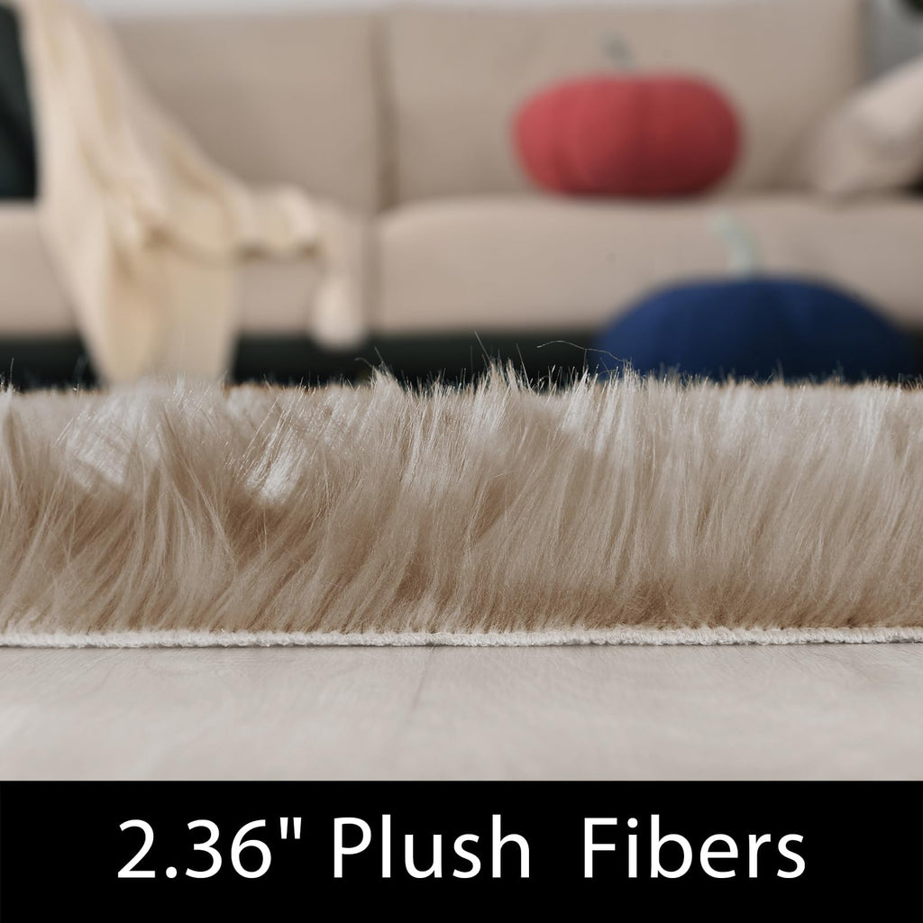 Latepis 2x3 Brown Beige Small Faux Fur Rug Fluffy Furry Rugs Throw Rug Washable Shag Plush Soft Rugs for Living Room Bedroom and Dorm