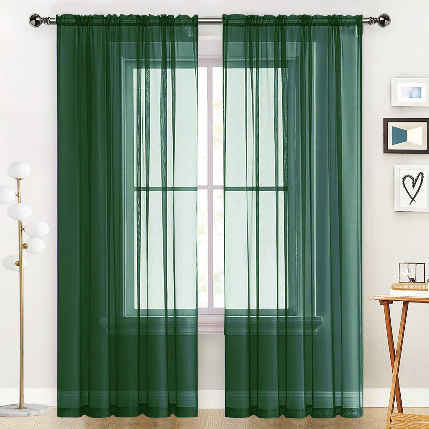 SpaceDresser Basic Rod Pocket Sheer Voile Window Curtain Panels White 1 Pair 2 Panels 60 Width 96 Inch Long for Kitchen Bedroom Children Living Room Yard(Foliage Green,60 W x 96 L)