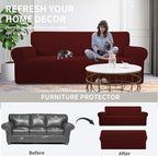 Easy-Going Stretch Oversized Loveseat Slipcover 1-Piece Sofa Cover Furniture Protector Couch Soft with Elastic Bottom for Kids Polyester Spandex Jacquard Fabric Small Checks Wine