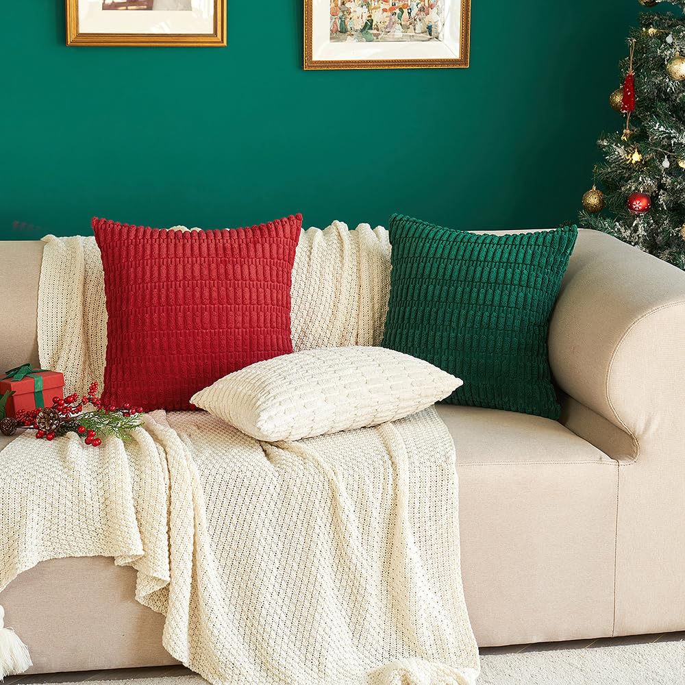 MIULEE Corduroy Decorative Throw Pillow Covers 18x18 Dark Green Pack of 2