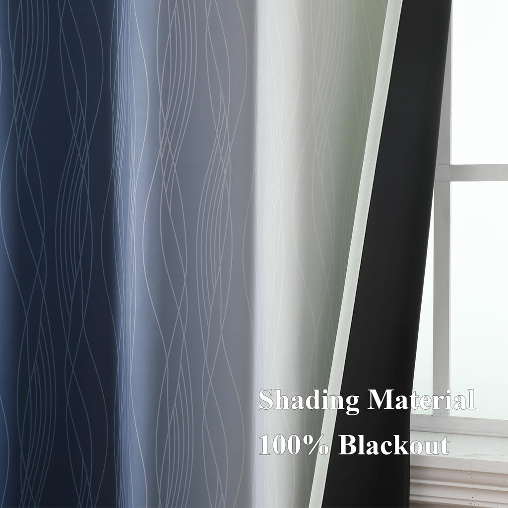 Sage Green and Navy Blue Ombre Blackout Curtains for Bedroom 54 Inches Long