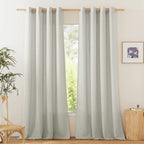 NICETOWN Linen Flax Semi Sheer Curtains 94" Length, Grommet Window Treatments Privacy Added with Light Penetration Vertical Drapes for Loft/Home Office, Gray, W55 x L94, 2 Panels