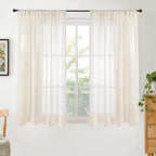 BGment 54 Inch Length Natural Linen Curtains for Short Window - Rod Pocket Semi Sheer Beige Drapes Light Filtering for Living Room Bedroom Textured Rustic Decorative, 2 Panels, Each Panel 42 Inch Wide
