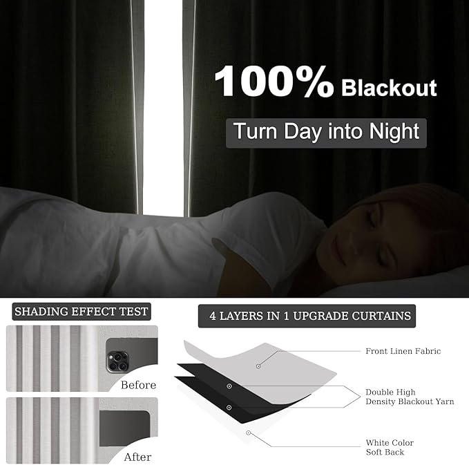 Linen Blackout Curtains & Drapes 92 Inches Long 2 Panels Set for Sliding Glass Doors Modern Pleated Linen Blend Heavy Floor to Ceiling Large Window Drapes 70 Inch Extra Wide(70"Wx92"Lx 2 Grey)