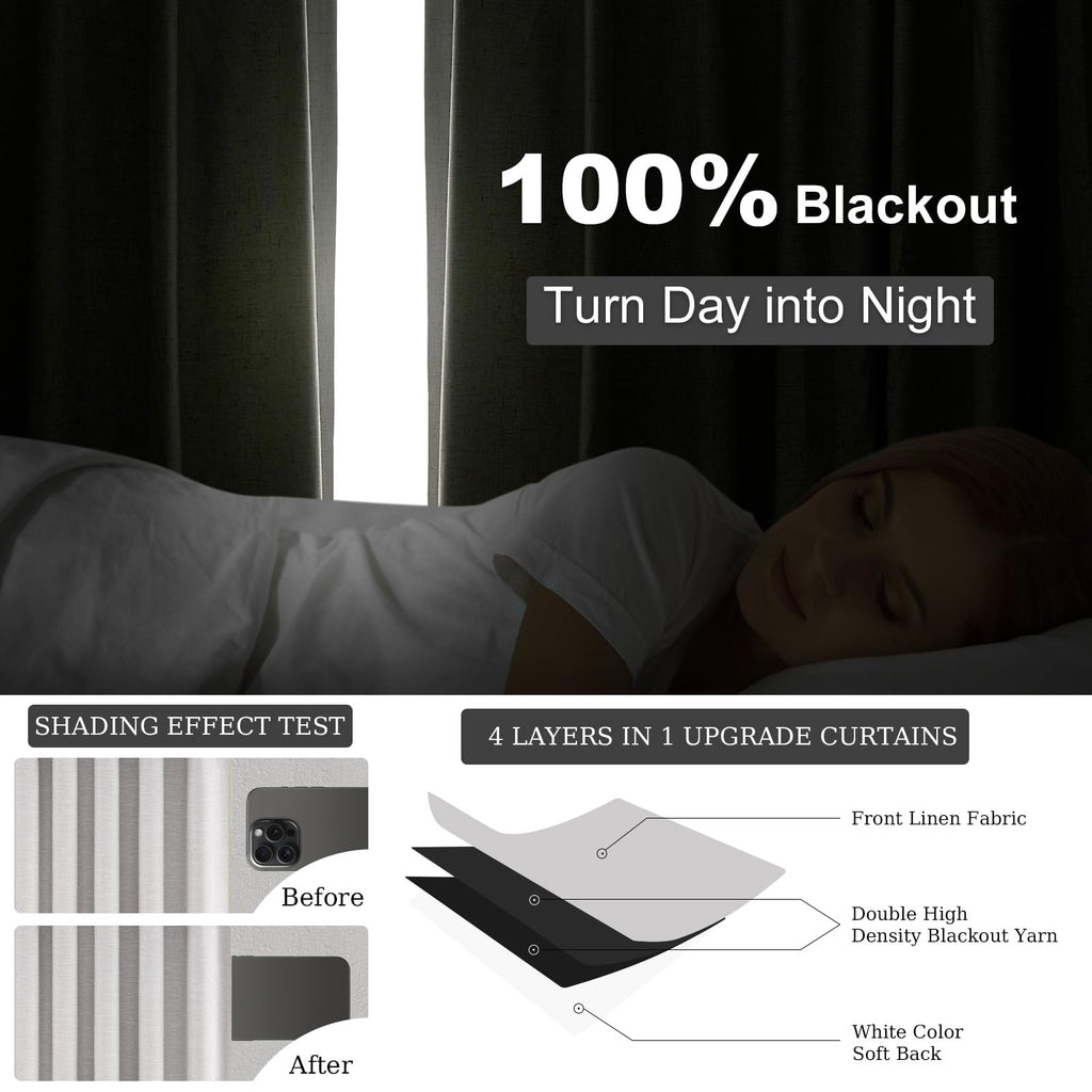 Topfinel Extra Long Total Blackout Grey Linen Curtains 108 Inches Long for Living Room Large Window with Hooks, Room Darkening Textured Cold Blocking Rustic Acoustic Heavy Track Curtains 2 Panels 9 FT