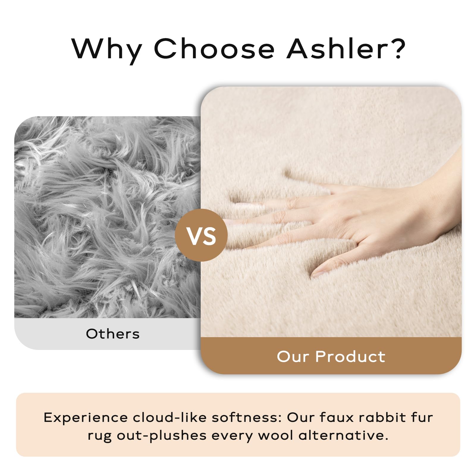 Ashler Faux Fur Rug, Upgraded Soft Faux Rabbit Fur, Beige Area Rugs, 2 x 6 Feet, Machine Washable Nursery Decor Throw Rugs for Bedroom, Kids Room, Living Room