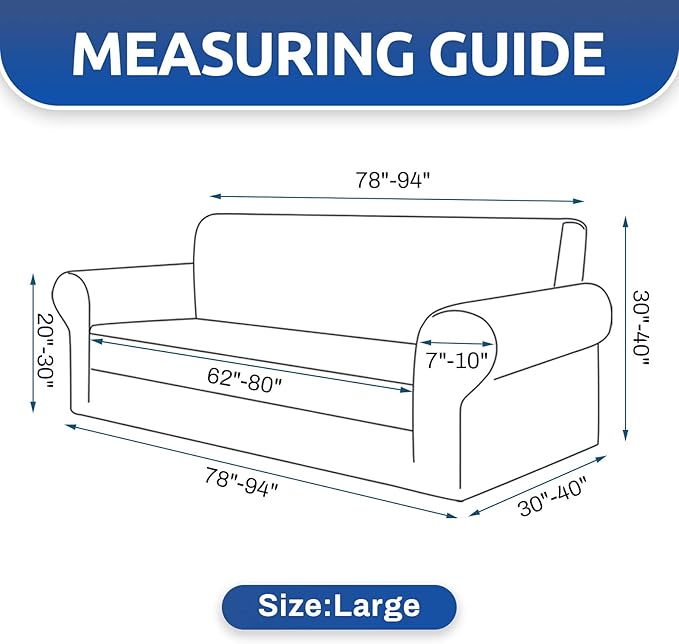 KEKUOU Stretch Couch Covers for Sofa, 3 Cushion Couch Slipcover,Classic Blue