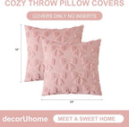 decorUhome Pink Bow Pillow Covers Set of 2 Coquette Aesthetic Cute Preppy Plush Faux Pillowcases for Girly Bedroom or Couch 18x18 Inch