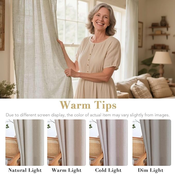 H.VERSAILTEX Living Room Linen Curtains - Semi Sheer, Nickel Grommet Energy Saving Light Filtering Window Treatments Panels for Bedroom, Oatmeal, 2 Panels, 52 x 96 Inch