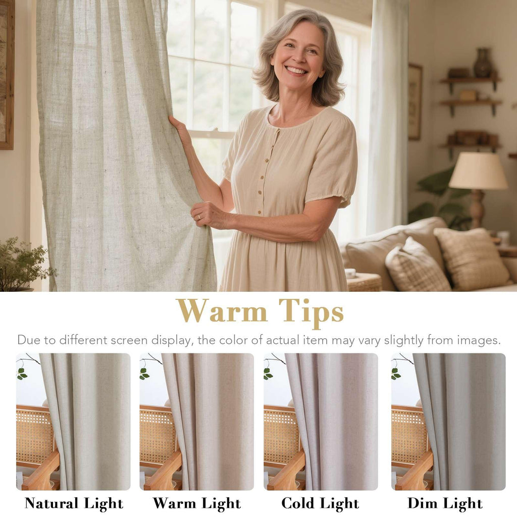 H.VERSAILTEX Living Room Linen Curtains - Nickel Grommet, Semi-Sheer, Energy Saving, Light Filtering Panels for Bedroom, Oatmeal, 2 Panels, 52 x 72 Inch