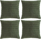 Fancy Homi 4 Packs Boho Olive Green Decorative Throw Pillow Covers 18x18 Inch for Couch Bed Sofa, Rustic Modern Farmhouse Home Decor, Soft Plush Corduroy Cute Square Cushion Case 45x45 cm