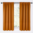 NICETOWN Room Darkening Cafe Satin Curtains for Small Windows, 42" Wide by 63" Long, 2 Panels, Orange, Rod Pocket Privacy Faux Silk Blackout Drapes for Bedroom