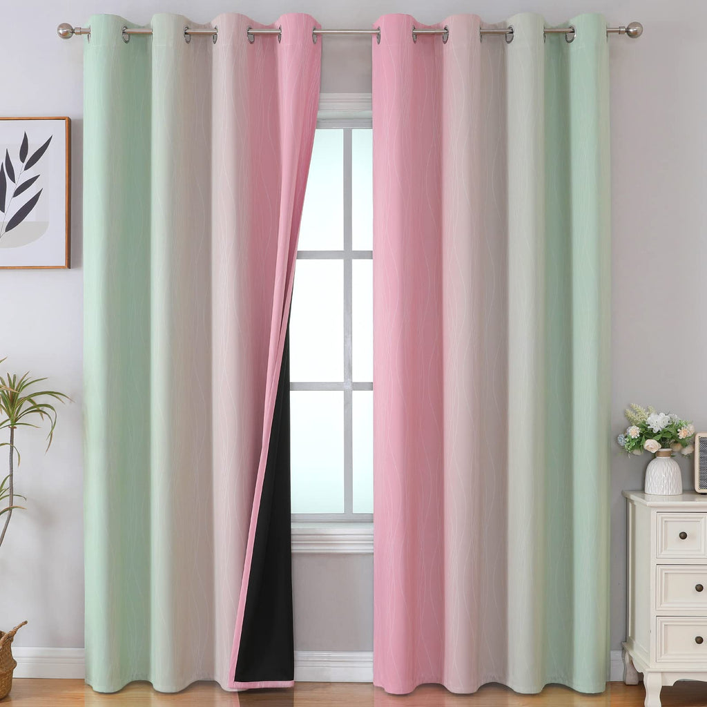 Estelar Textiler Sage Green and Pink Ombre Blackout Curtains for Bedroom
