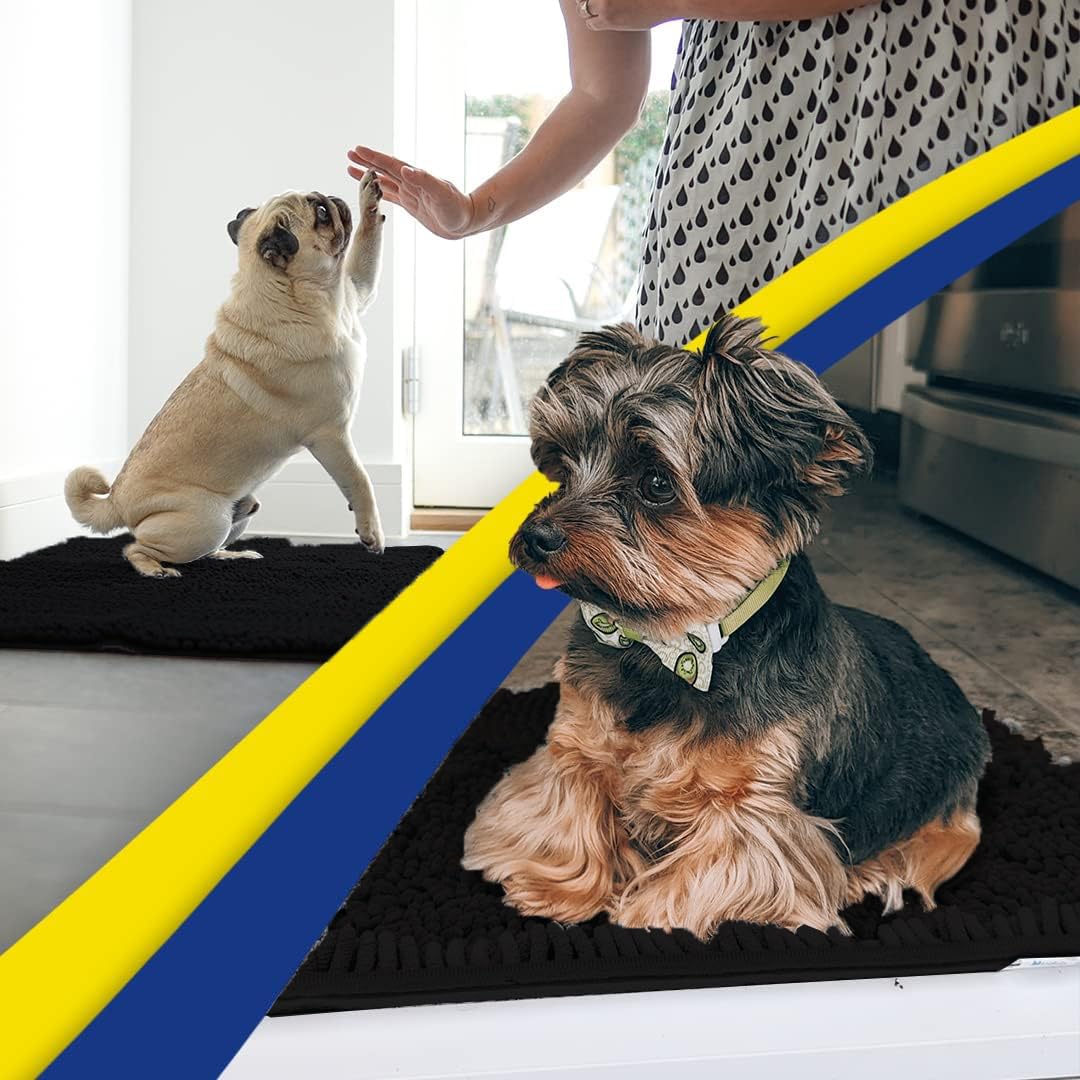 Muddy Mat® | Super Water Absorbent Door Mat Indoor, Microfiber Quick Dry Chenille Entryway Rug, Slip Resistant Front Door Mat, Indoor Mats for Entryway, Machine Washable Pet Rug, Black 24"x120"