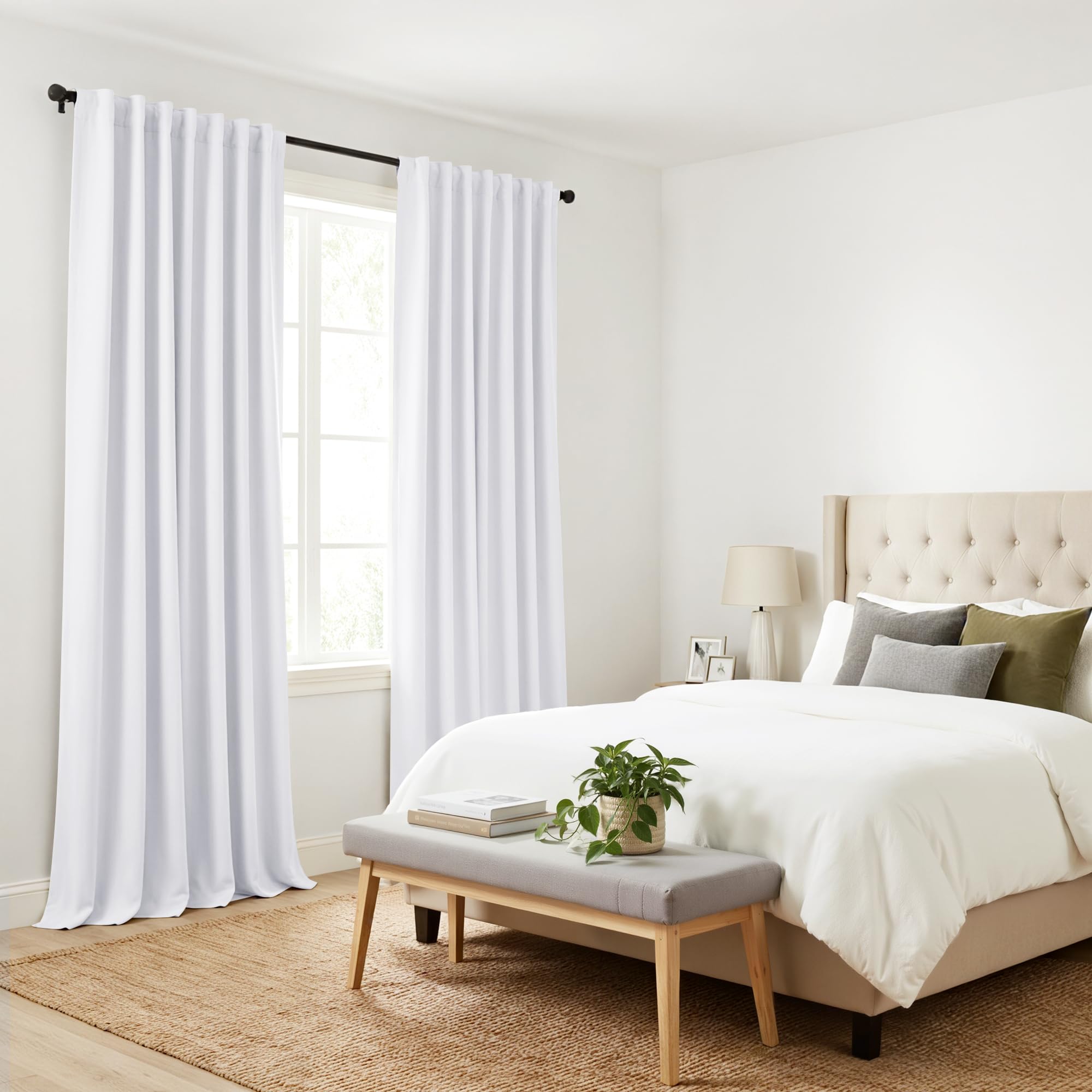 PONY DANCE 50% Light Filtering Curtains 84 inch Long, Back Tab & Rod Pocket Nursery Room Darkening Curtains for Bedroom and Living Room Decoration, 42 Inches Wide, 2 Panels Set, Pure White