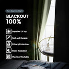 SimpleHome 100% Blackout Curtains for Bedroom,Thermal Insulated Sage Grommet Window Drapes Room Darkening Curtains for Living Room with Black Back,42 x 72 Inch,2 Panels