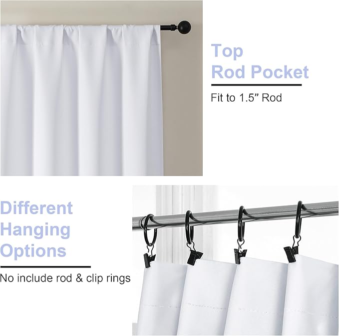Simplebrand Ava Pure White Curtains for Bedroom 96 Inches Long 2 Panels Set, Elegant Light Filtering Living Room Curtain Drapes, Soft Casual Rod Pocket Privacy Curtains, W50 x L96 Inch, White
