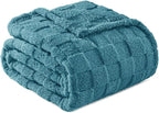 Exclusivo Mezcla Fleece Throw Blanket for Couch,Super Soft and Warm Lightweight Checkered Pattern Blanket for All Seasons, 50x60 Inches, Slate Blue