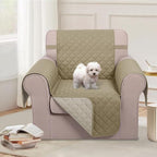 U-NICE HOME Recliner Chair Covers Reversible Chair Cover for Dogs with Elastic Straps Water Resistant Diamond Quilted (23''Armchair, Light Camel/Beige)