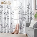 HOMEIDEAS Grey and White Semi Sheer Curtains, 84 Inches Long Light Filtering Drapes, Gray Leaf Printed Privacy Sheer Curtains for Bedroom Living Room, 2 Panels