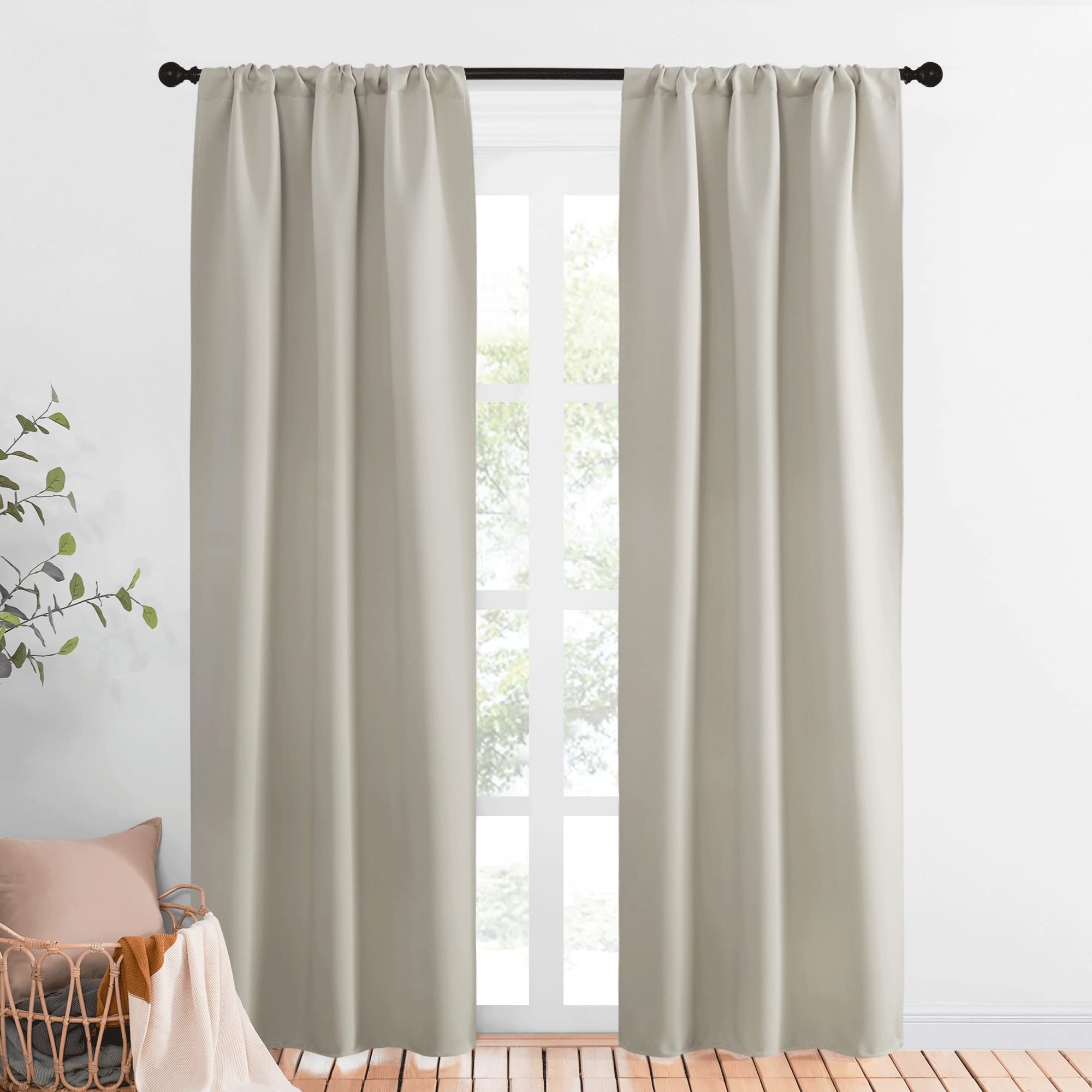 NICETOWN Blackout Curtains for Living Curtains, Room Darkening Window Curtain Panels, Easy-Care Solid Thermal Insulated Draperies/Drapes for Daughter Room (Natural, 2 Panels, 34 by 84)