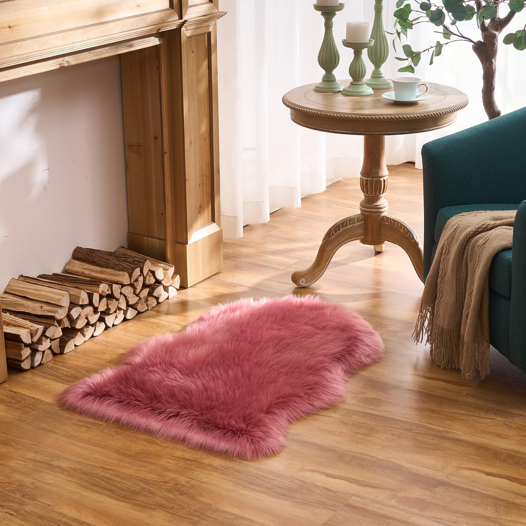 EasyJoy Ultra Soft Fluffy Shaggy Area Rug Faux Fur Rug Chair Cover Seat Pad Fuzzy Area Rug for Bedroom Floor Sofa Living Room (2 x 3 ft Sheepskin, BlushPink)