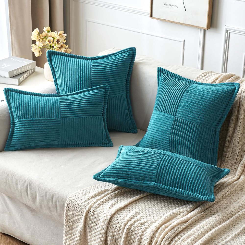 MIULEE Decorative Throw Pillow Covers for Couch 18x18 Inch Teal Blue 2 Pack