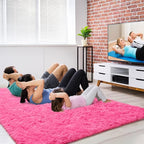 Amearea Shag Fluffy Area Rug for Bedroom Girls Living Room, Extra Soft and Fuzzy Shaggy Rugs, Non Slip, Solid Color Carpet Mat for Boys Nursery Home, Hot Pink 6x9 Feet