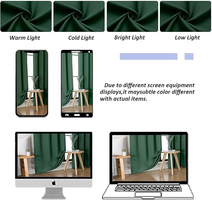 Simplebrand Ava Ever Green Blackout Curtains for Bedroom 63 Inch Length 2 Panels Set, Solid Thermal Insulated Privacy Living Room Window Treatment Curtains Blackout Drapes, W50 x L63 Inch