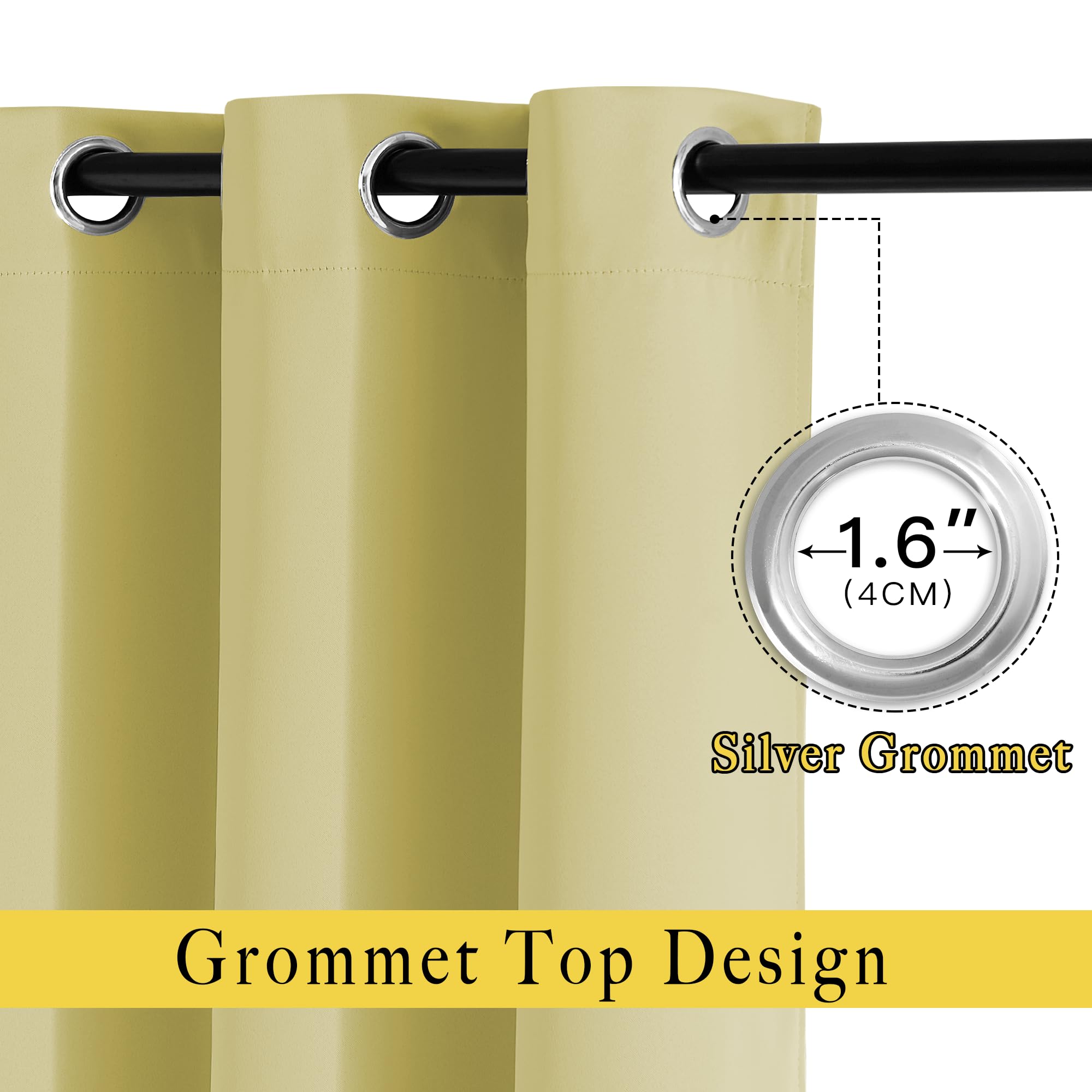 NICETOWN Room Darkening Curtains & Drapes for Kitchen - Thermal Insulated Solid Grommet Top Room Darkening Panels/Draperies for Bedroom/Living Room (Paler Yellow, 1 Pair, 34 x 50 Inch)