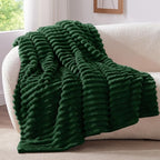 BEDELITE Twin Blanket for Couch & Bed, 300GSM Soft & Warm Fleece Blanket, Decorative and Giftable Striped Forest Green Blankets for Women, Men, 60"x80"