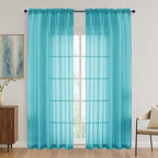 OVZME Turquoise Sheer Curtains 84 Inches Long 2 Panels Set, Light Filtering Sheer Curtains for Living Room Bedroom 59 Inch Extra Wide, Modern Voile Filmy Rod Pocket Window Drapes, 59Wx84L Inches