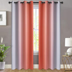 Yakamok Light Blocking Ombre Curtains, Greyish White and Coral Gradient Color Curtains with Grommet,Room Darkening Window Drapes for Bedroom (52x84 Inch, 2 Panels)