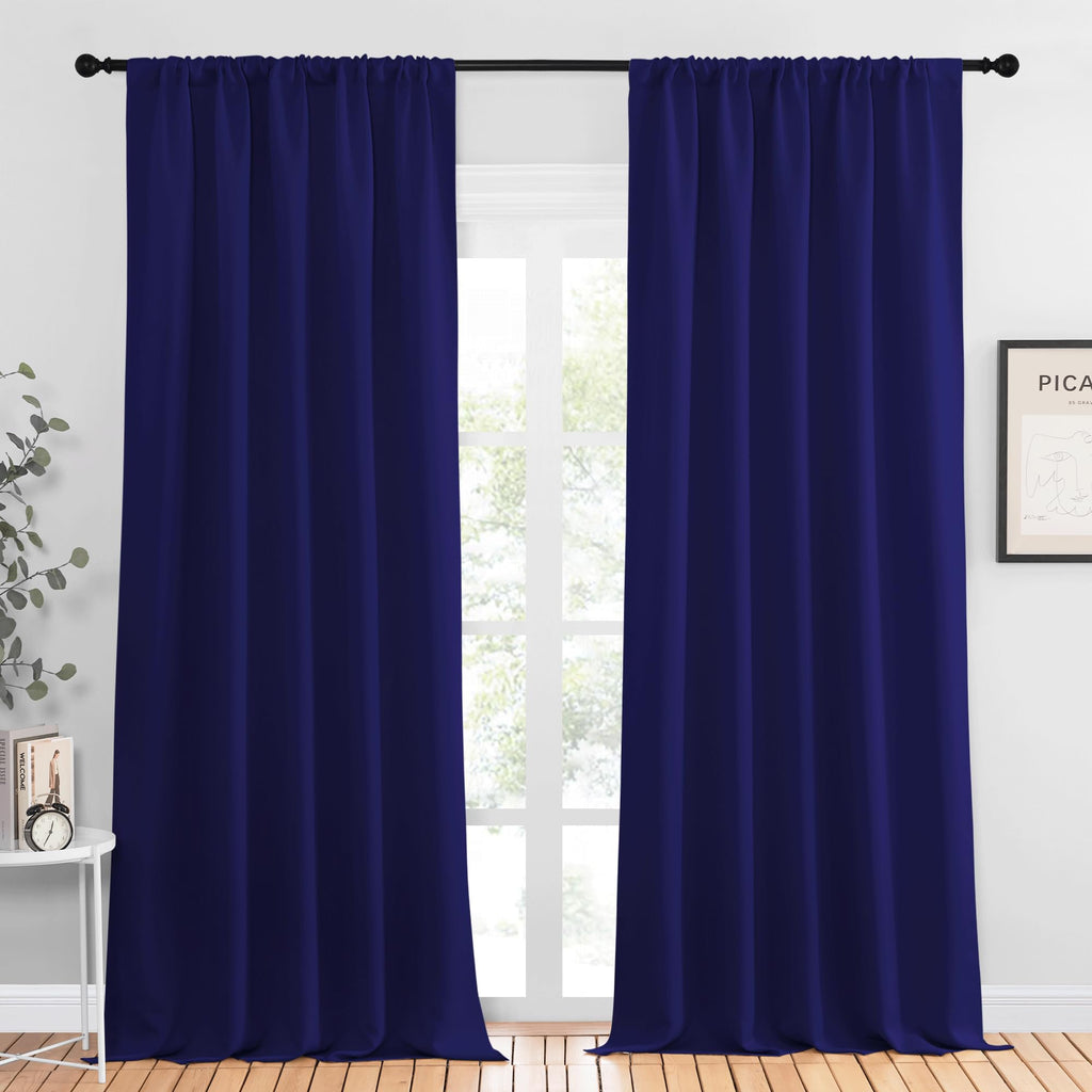 NICETOWN Blackout Curtains for Living Curtains, Navy Blue, 2 Panels, 52 by 95, Room Darkening Window Curtain Panels, Easy-Care Solid Thermal Insulated Draperies/Drapes for Daughter Room